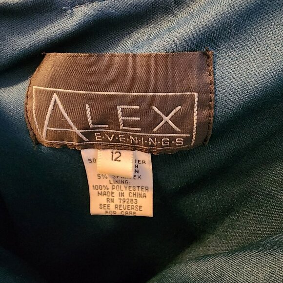 Alex Evenings Size 12 Teal Green Ruched Cocktail Dress Beaded Shoulders EUC - Picture 4 of 10
